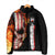 American Flag Skull Design Padded Jacket with Bowling Elements and Fire Background with Custom Team Name Text - Wonder Print Shop