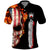 American Flag Skull Design Polo Shirt with Bowling Elements and Fire Background with Custom Team Name Text - Wonder Print Shop