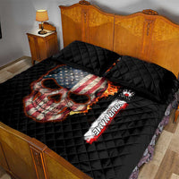 American Flag Skull Design Quilt Bed Set with Bowling Elements and Fire Background with Custom Team Name Text - Wonder Print Shop