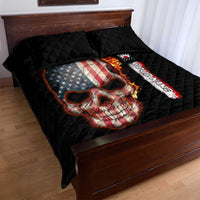 American Flag Skull Design Quilt Bed Set with Bowling Elements and Fire Background with Custom Team Name Text - Wonder Print Shop