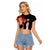 American Flag Skull Design Raglan Cropped T Shirt with Bowling Elements and Fire Background with Custom Team Name Text - Wonder Print Shop