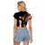 American Flag Skull Design Raglan Cropped T Shirt with Bowling Elements and Fire Background with Custom Team Name Text - Wonder Print Shop