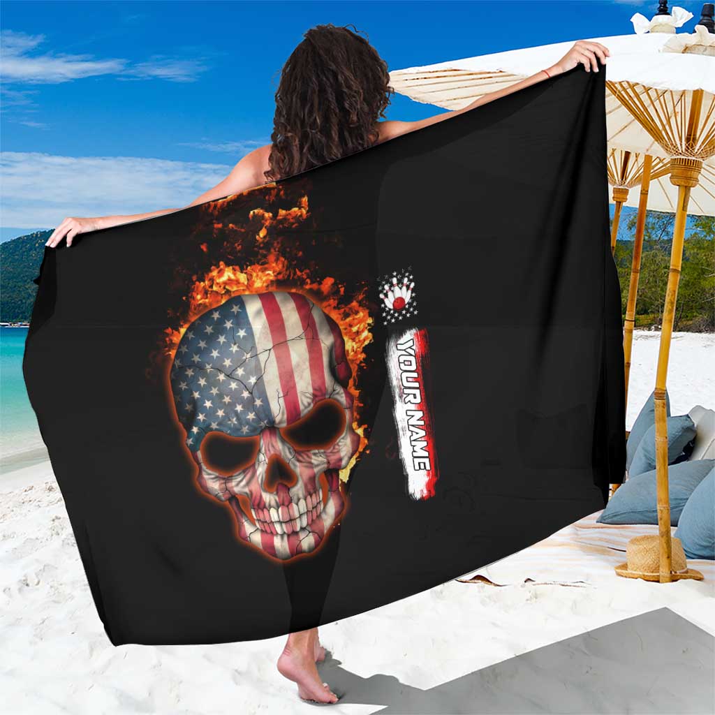 American Flag Skull Design Sarong with Bowling Elements and Fire Background with Custom Team Name Text - Wonder Print Shop