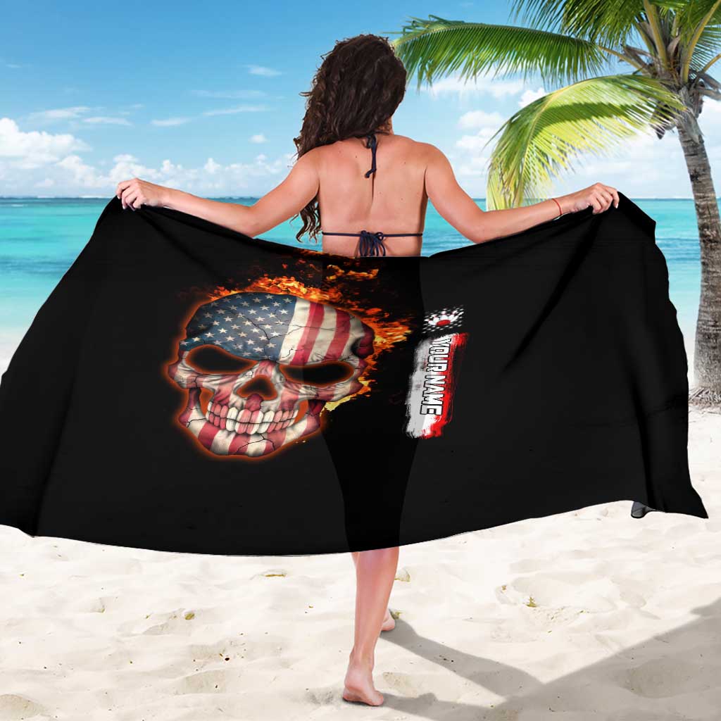 American Flag Skull Design Sarong with Bowling Elements and Fire Background with Custom Team Name Text - Wonder Print Shop