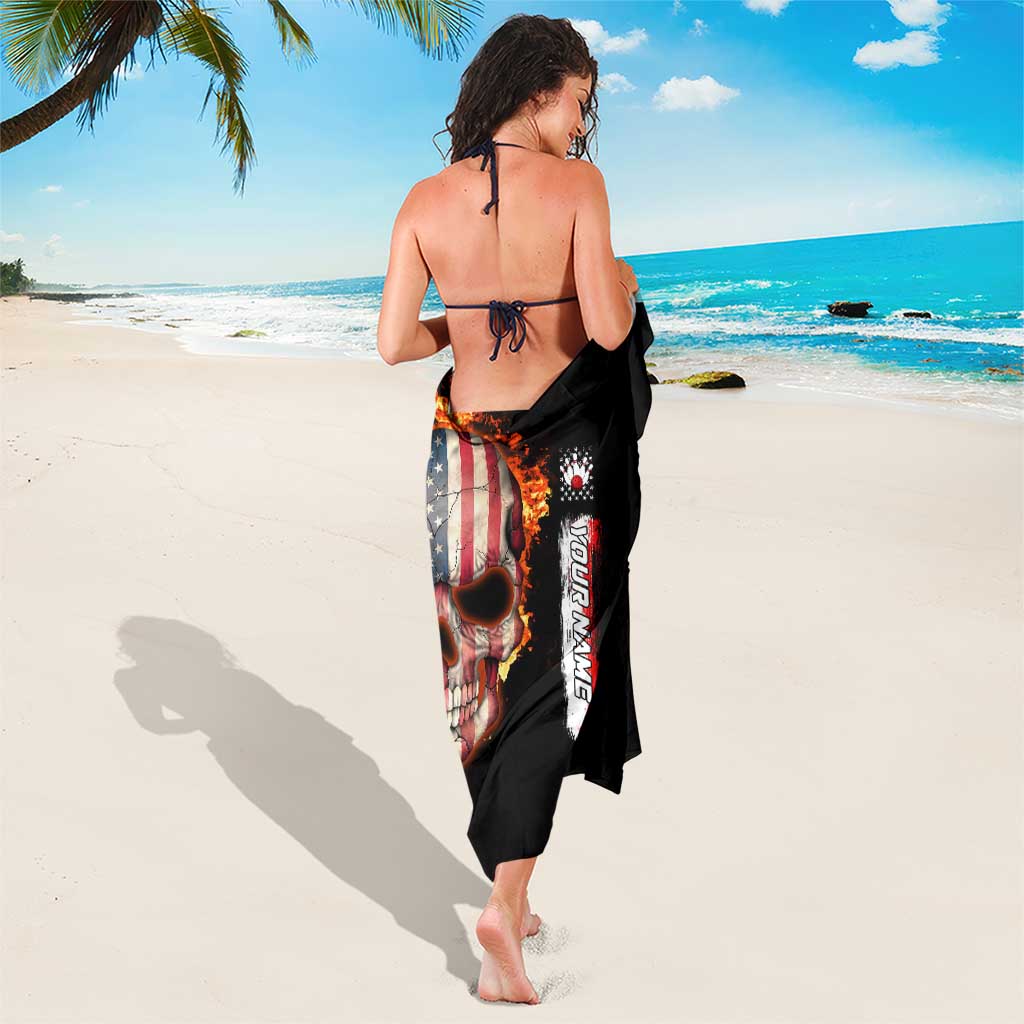 American Flag Skull Design Sarong with Bowling Elements and Fire Background with Custom Team Name Text - Wonder Print Shop