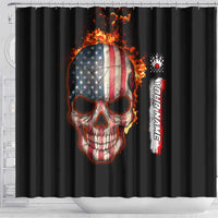 American Flag Skull Design Shower Curtain with Bowling Elements and Fire Background with Custom Team Name Text - Wonder Print Shop