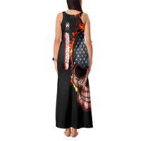 American Flag Skull Design Tank Maxi Dress with Bowling Elements and Fire Background with Custom Team Name Text - Wonder Print Shop