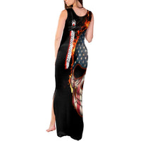 American Flag Skull Design Tank Maxi Dress with Bowling Elements and Fire Background with Custom Team Name Text - Wonder Print Shop