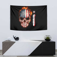 American Flag Skull Design Tapestry with Bowling Elements and Fire Background with Custom Team Name Text - Wonder Print Shop
