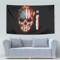 American Flag Skull Design Tapestry with Bowling Elements and Fire Background with Custom Team Name Text - Wonder Print Shop