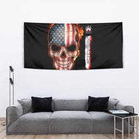 American Flag Skull Design Tapestry with Bowling Elements and Fire Background with Custom Team Name Text - Wonder Print Shop