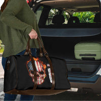 American Flag Skull Design Travel Bag with Bowling Elements and Fire Background with Custom Team Name Text - Wonder Print Shop