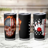 American Flag Skull Design Tumbler Cup with Bowling Elements and Fire Background with Custom Team Name Text - Wonder Print Shop