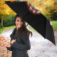 American Flag Skull Design Umbrella with Bowling Elements and Fire Background with Custom Team Name Text - Wonder Print Shop