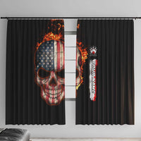 American Flag Skull Design Window Curtain with Bowling Elements and Fire Background with Custom Team Name Text - Wonder Print Shop