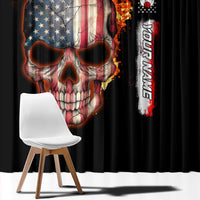 American Flag Skull Design Window Curtain with Bowling Elements and Fire Background with Custom Team Name Text - Wonder Print Shop