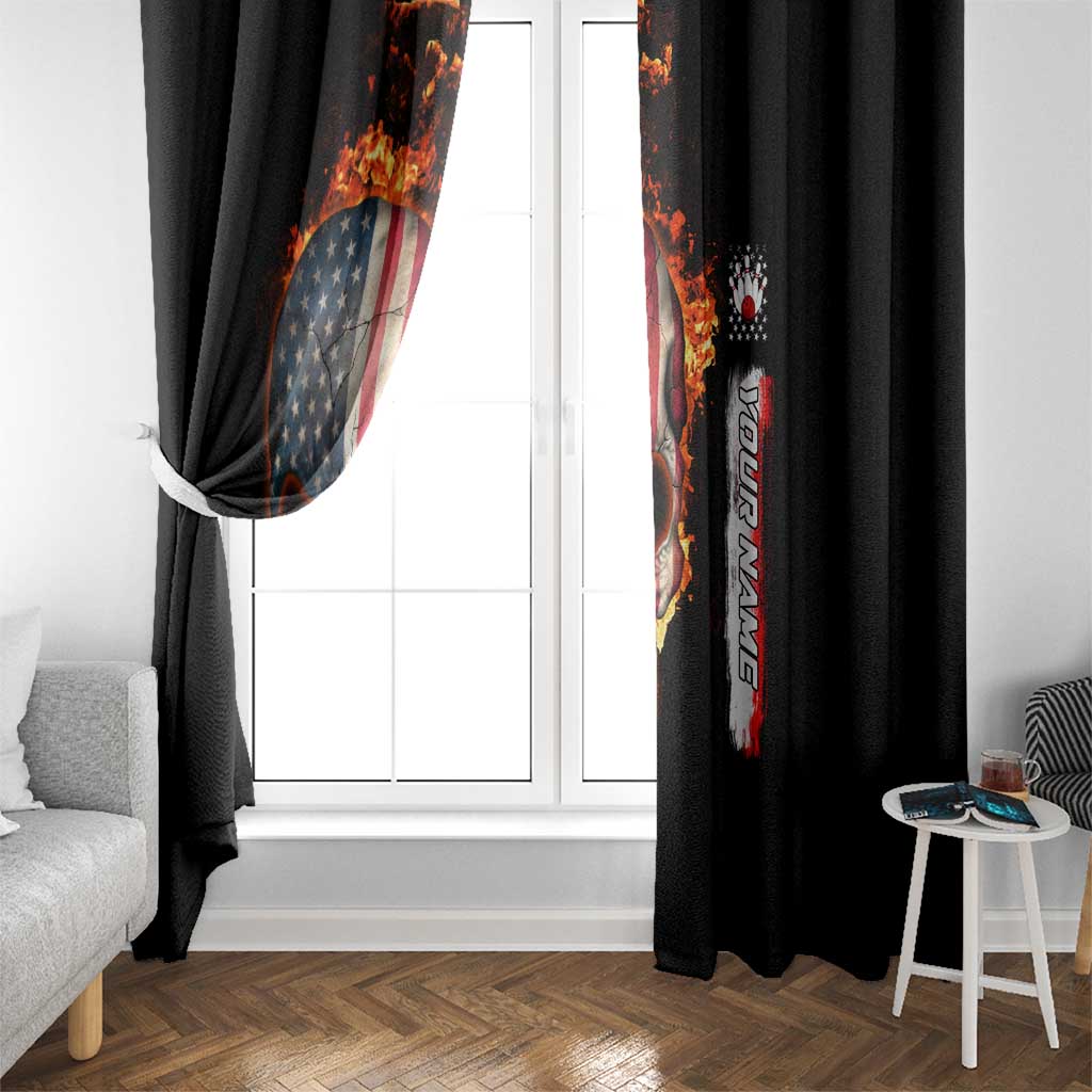 American Flag Skull Design Window Curtain with Bowling Elements and Fire Background with Custom Team Name Text - Wonder Print Shop
