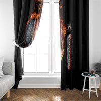 American Flag Skull Design Window Curtain with Bowling Elements and Fire Background with Custom Team Name Text - Wonder Print Shop