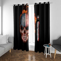 American Flag Skull Design Window Curtain with Bowling Elements and Fire Background with Custom Team Name Text - Wonder Print Shop