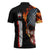 American Flag Skull Design Zipper Polo Shirt with Bowling Elements and Fire Background with Custom Team Name Text - Wonder Print Shop