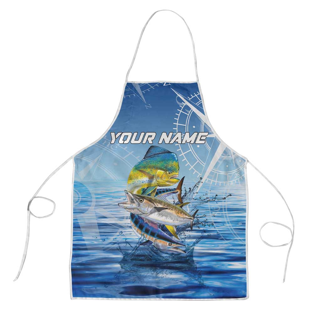 Mahi Mahi and Tuna Fish Apron Fishing Ocean Water Background and Nautical Compass Elements - Wonder Print Shop