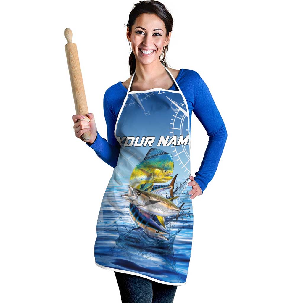 Mahi Mahi and Tuna Fish Apron Fishing Ocean Water Background and Nautical Compass Elements - Wonder Print Shop