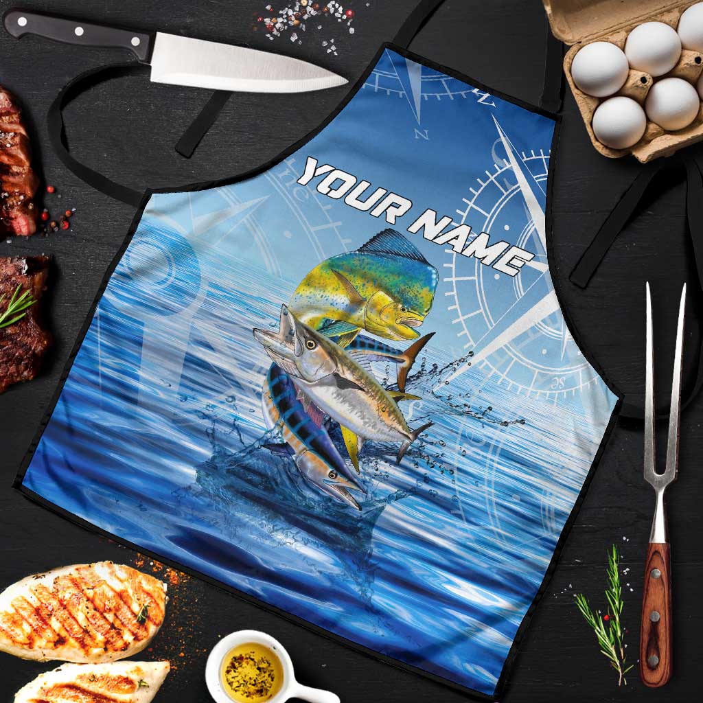 Mahi Mahi and Tuna Fish Apron Fishing Ocean Water Background and Nautical Compass Elements - Wonder Print Shop
