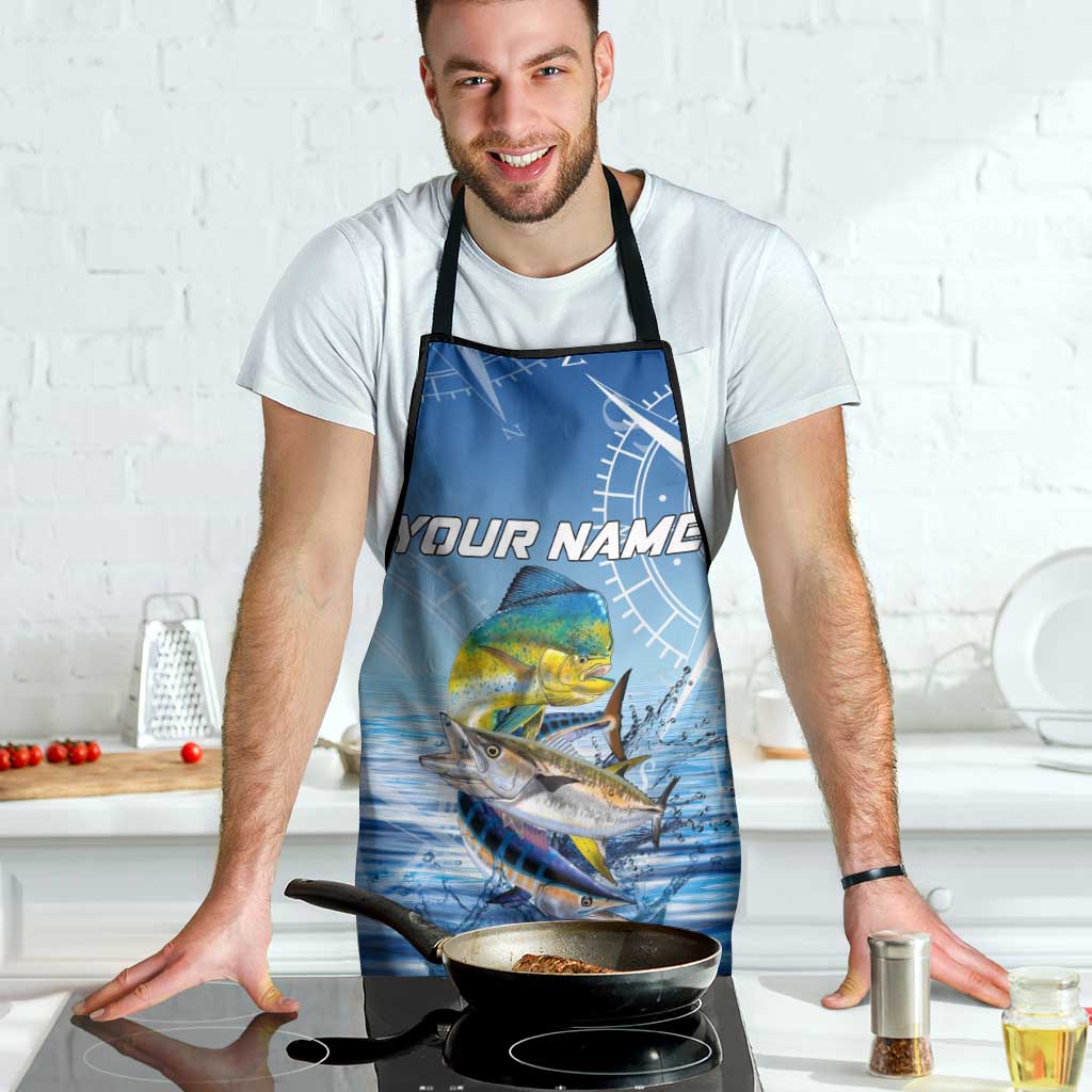 Mahi Mahi and Tuna Fish Apron Fishing Ocean Water Background and Nautical Compass Elements - Wonder Print Shop