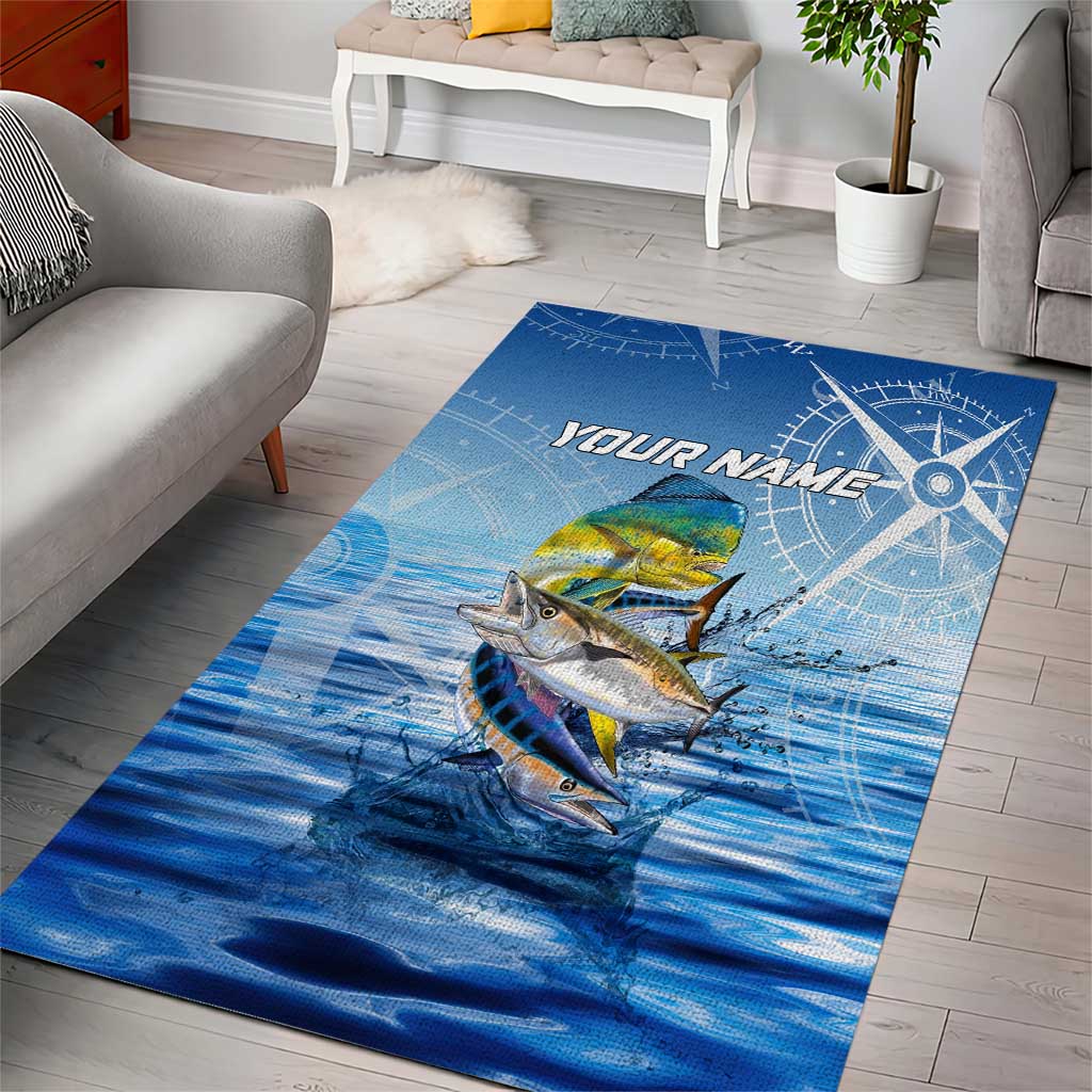 Mahi Mahi and Tuna Fish Area Rug Fishing Ocean Water Background and Nautical Compass Elements - Wonder Print Shop