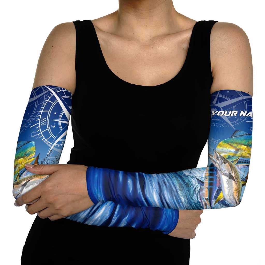 Mahi Mahi and Tuna Fish Arm Sleeves Fishing Ocean Water Background and Nautical Compass Elements - Wonder Print Shop
