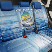 Mahi Mahi and Tuna Fish Back Car Seat Cover Fishing Ocean Water Background and Nautical Compass Elements - Wonder Print Shop