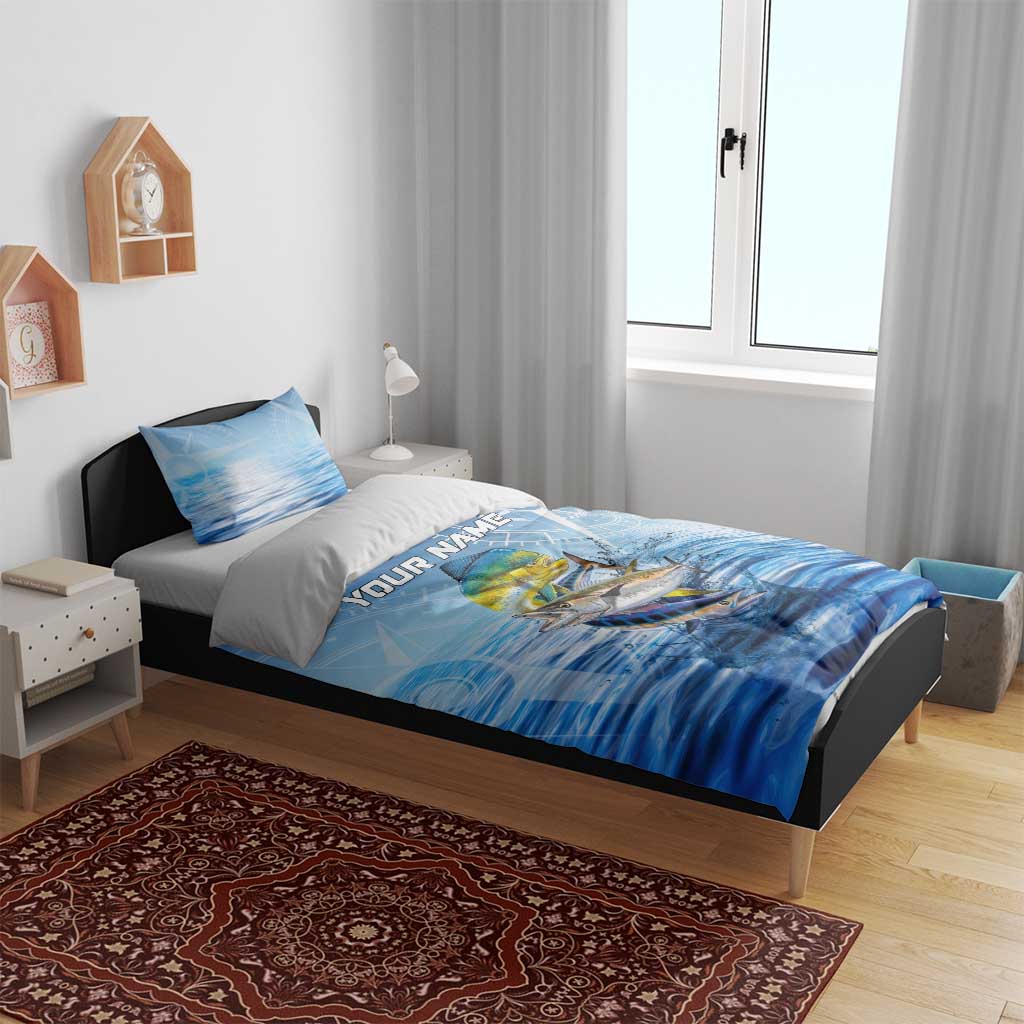 Mahi Mahi and Tuna Fish Bedding Set Fishing Ocean Water Background and Nautical Compass Elements - Wonder Print Shop