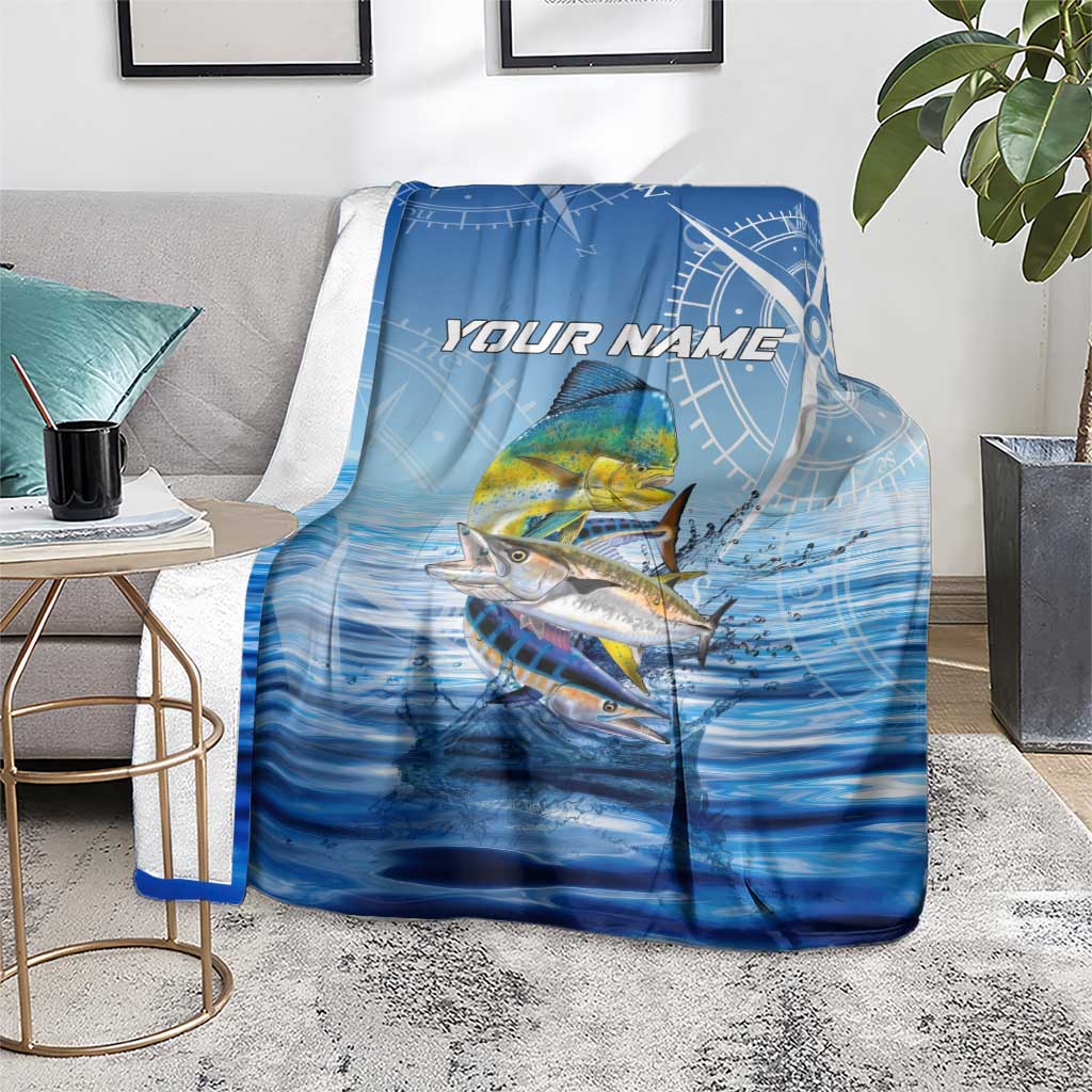 Mahi Mahi and Tuna Fish Blanket Fishing Ocean Water Background and Nautical Compass Elements - Wonder Print Shop