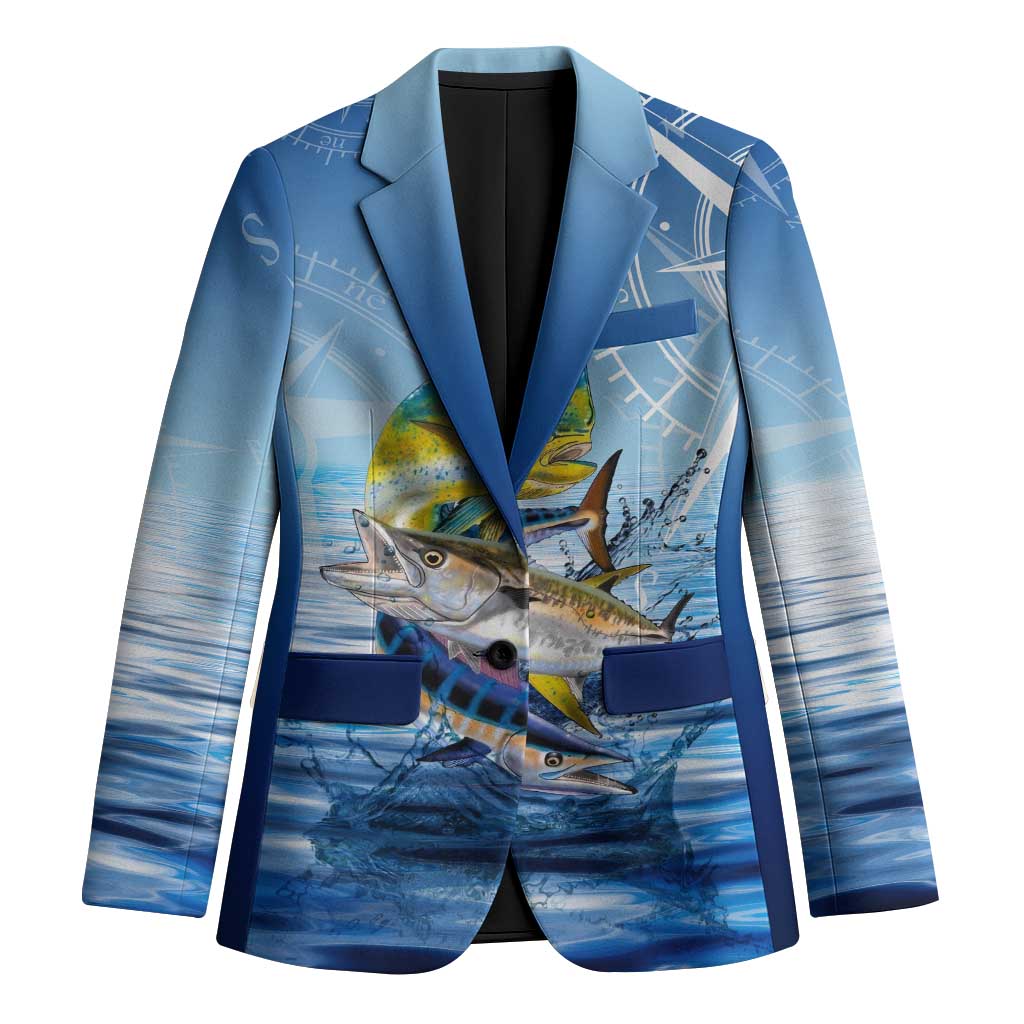 Mahi Mahi and Tuna Fish Blazer Fishing Ocean Water Background and Nautical Compass Elements - Wonder Print Shop