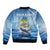 Mahi Mahi and Tuna Fish Bomber Jacket Fishing Ocean Water Background and Nautical Compass Elements - Wonder Print Shop