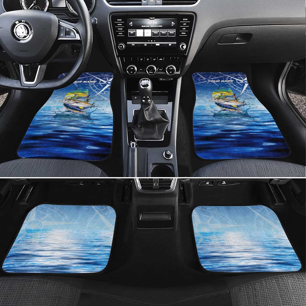 Mahi Mahi and Tuna Fish Car Mats Fishing Ocean Water Background and Nautical Compass Elements - Wonder Print Shop
