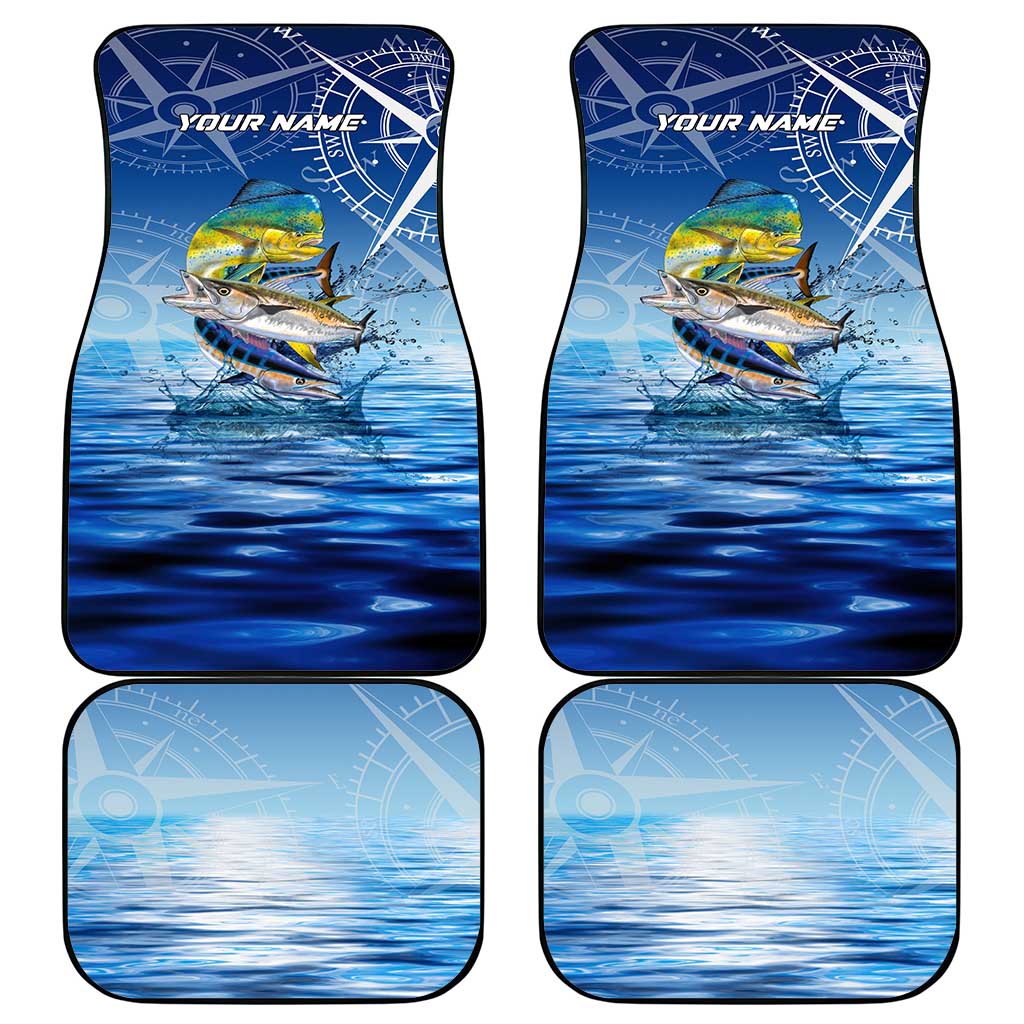Mahi Mahi and Tuna Fish Car Mats Fishing Ocean Water Background and Nautical Compass Elements - Wonder Print Shop