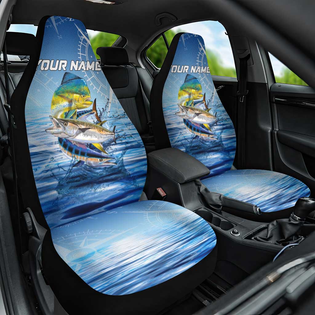 Mahi Mahi and Tuna Fish Car Seat Cover Fishing Ocean Water Background and Nautical Compass Elements - Wonder Print Shop