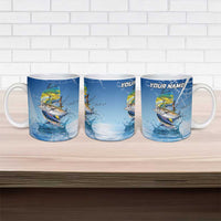 Mahi Mahi and Tuna Fish Ceramic Mug Fishing Ocean Water Background and Nautical Compass Elements - Wonder Print Shop