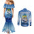 Mahi Mahi and Tuna Fish Couples Matching Mermaid Dress and Long Sleeve Button Shirt Fishing Ocean Water Background and Nautical Compass Elements - Wonder Print Shop