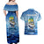 Mahi Mahi and Tuna Fish Couples Matching Off Shoulder Maxi Dress and Hawaiian Shirt Fishing Ocean Water Background and Nautical Compass Elements - Wonder Print Shop