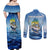 Mahi Mahi and Tuna Fish Couples Matching Off Shoulder Maxi Dress and Long Sleeve Button Shirt Fishing Ocean Water Background and Nautical Compass Elements - Wonder Print Shop