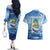 Mahi Mahi and Tuna Fish Couples Matching Off The Shoulder Long Sleeve Dress and Hawaiian Shirt Fishing Ocean Water Background and Nautical Compass Elements - Wonder Print Shop