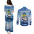 Mahi Mahi and Tuna Fish Couples Matching Puletasi and Long Sleeve Button Shirt Fishing Ocean Water Background and Nautical Compass Elements - Wonder Print Shop