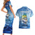 Mahi Mahi and Tuna Fish Couples Matching Short Sleeve Bodycon Dress and Hawaiian Shirt Fishing Ocean Water Background and Nautical Compass Elements - Wonder Print Shop