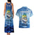 Mahi Mahi and Tuna Fish Couples Matching Tank Maxi Dress and Hawaiian Shirt Fishing Ocean Water Background and Nautical Compass Elements - Wonder Print Shop