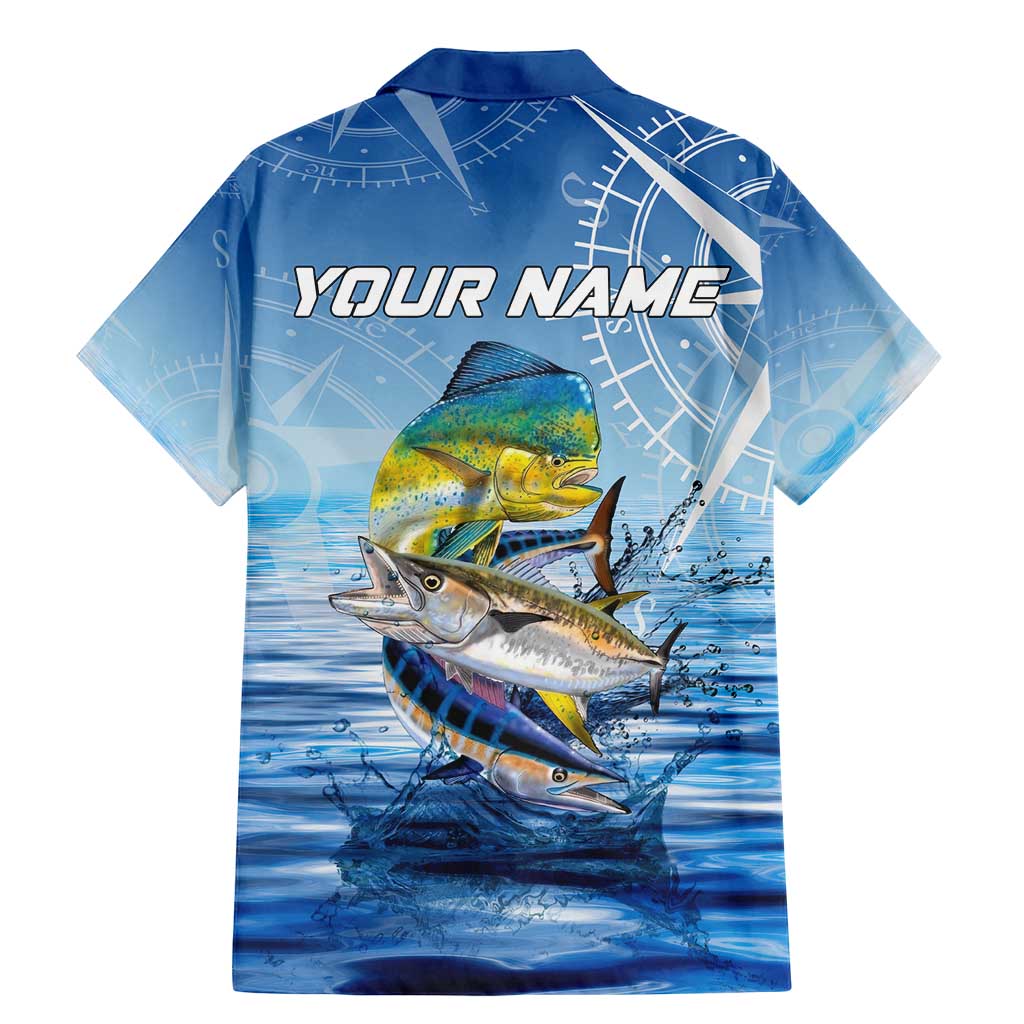 Mahi Mahi and Tuna Fish Family Matching Mermaid Dress and Hawaiian Shirt Fishing Ocean Water Background and Nautical Compass Elements - Wonder Print Shop