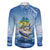 Mahi Mahi and Tuna Fish Family Matching Mermaid Dress and Hawaiian Shirt Fishing Ocean Water Background and Nautical Compass Elements - Wonder Print Shop