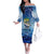 Mahi Mahi and Tuna Fish Family Matching Off The Shoulder Long Sleeve Dress and Hawaiian Shirt Fishing Ocean Water Background and Nautical Compass Elements - Wonder Print Shop