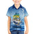Mahi Mahi and Tuna Fish Family Matching Off The Shoulder Long Sleeve Dress and Hawaiian Shirt Fishing Ocean Water Background and Nautical Compass Elements - Wonder Print Shop